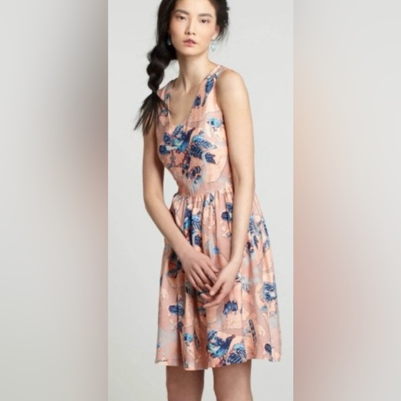 Anthropologie Dresses & Skirts - Anthropologie Zoologist by Charlotte Linton Bird A-Line Dress 10 Silk Blend